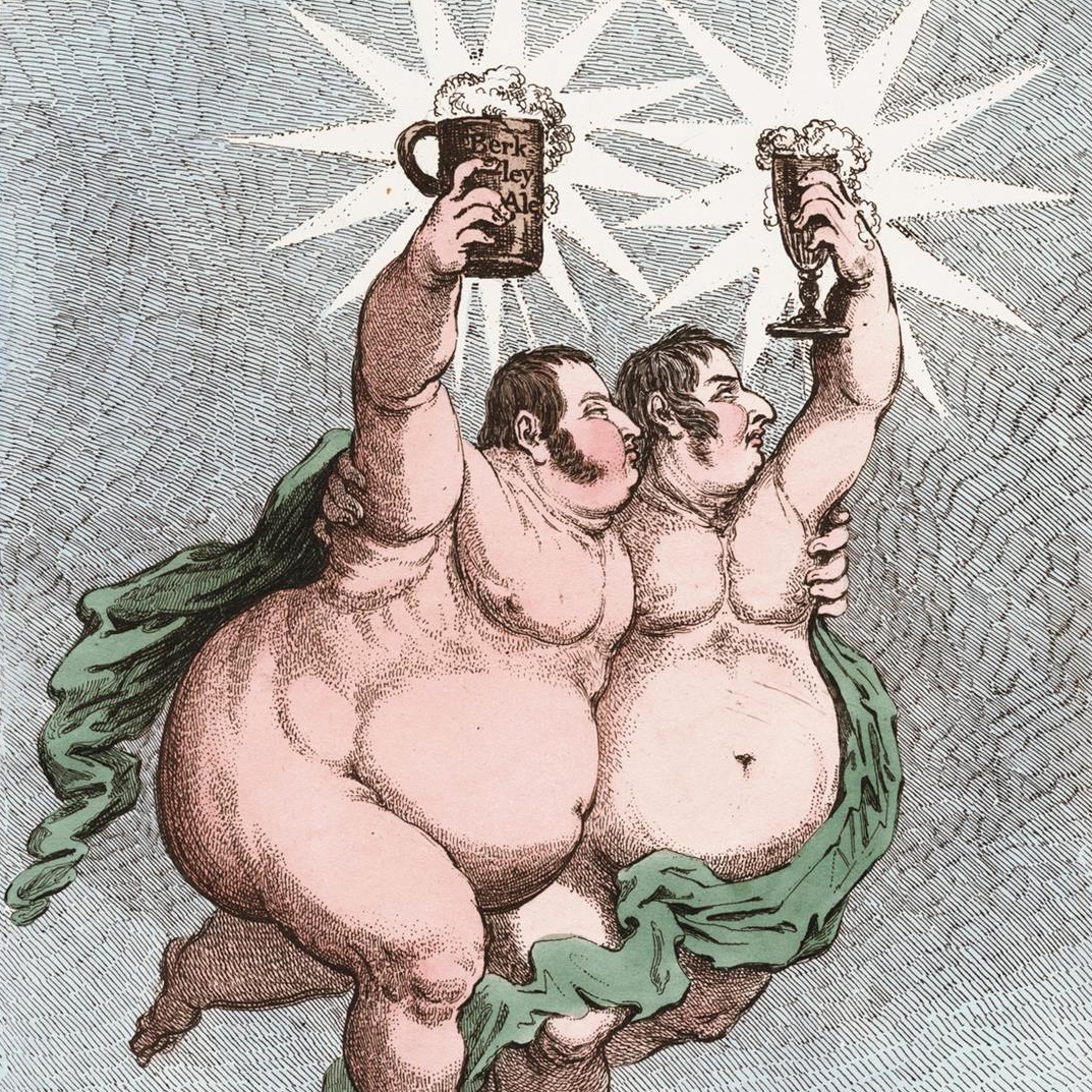 Castor & Pollux Humorous Illustration (Corpulent Men Drinking)